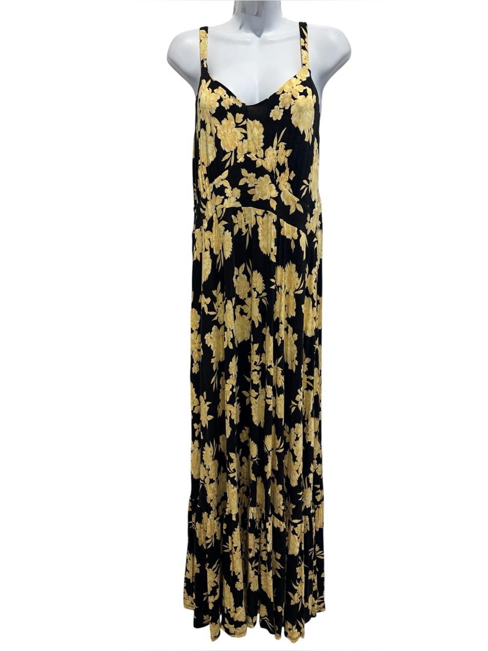TORRID Women’s Sleeveless Tiered Maxi Dress Sundress Yellow Black Floral Size 1 - Picture 2 of 16